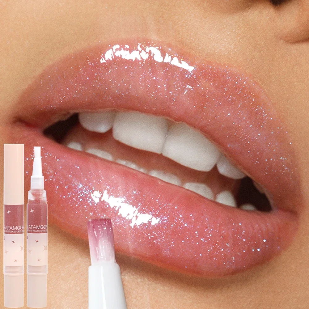 6 Colors Glitter Rotating Lip Gloss Pen Waterproof Lasting Moisturizing Pearlescent Jelly Nude Lipstick Korean Makeup Cosmetics