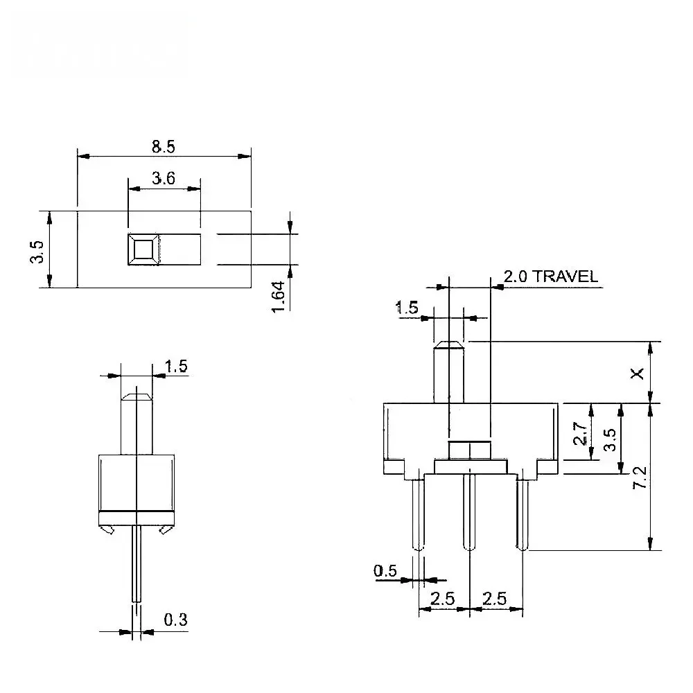 20Pcs SS12D00 Interruptor on-off mini Slide Switch 3pin 1P2T 2 Position High quality toggle switch Handle length:3MM/4MM/5MM/6MM