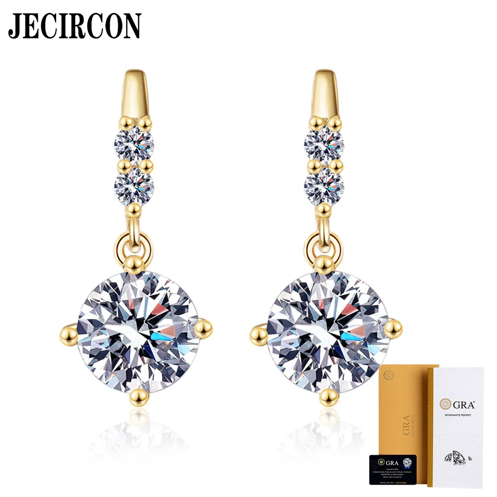 

JECIRCON S925 Sterling Silver Earrings for Women Seiko Tassels Smart 1 Carat Moissanite Pendants High-end 18K Gold Ear Jewelry