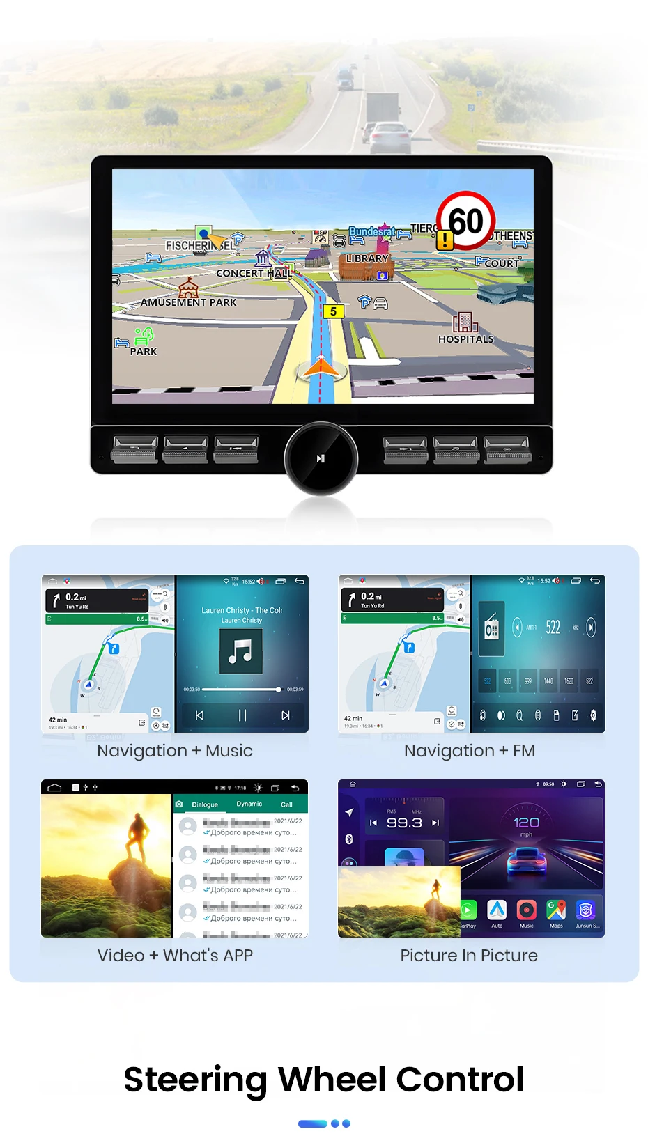 Junsun 10,1" Android Universal Single 1 Din Drehbares Autoradio 4GB+64GB Wireless Carplay Auto-Stereo Intelligentes System – Detail 12
