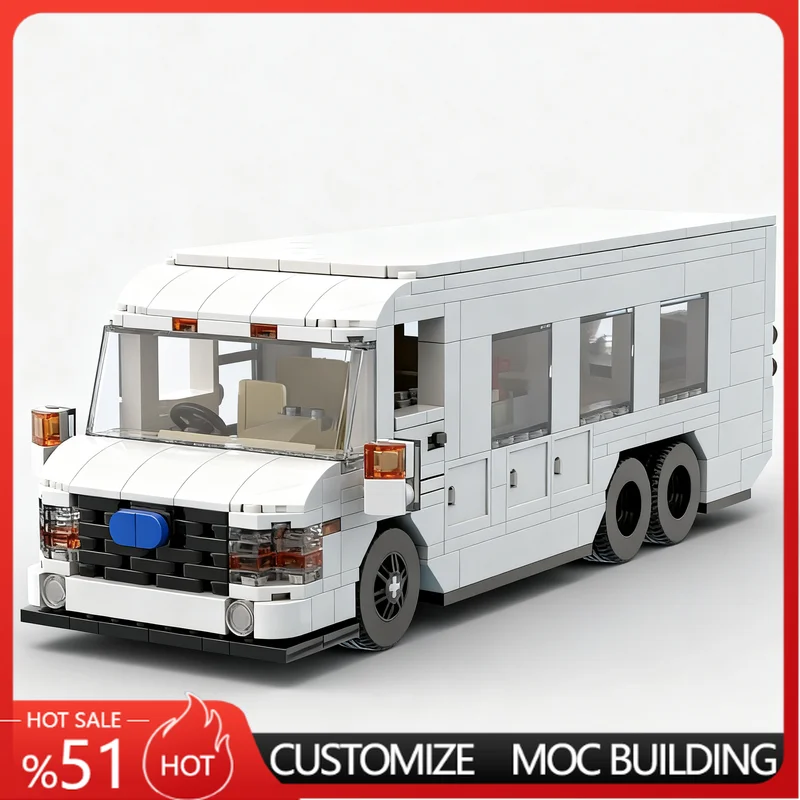 

582 PCS White RV Country Tamer Camper Van Model Creative MOC City Vehicle Building Blocks DIY Assembly Educational Toy For Gifts