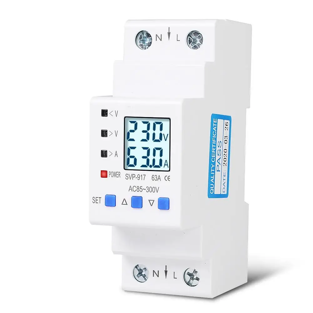 AC85-300V 63A/80A Adjustable Self-recovery Over and Under Voltage Current Limiting Protector Overload Switch Power Display