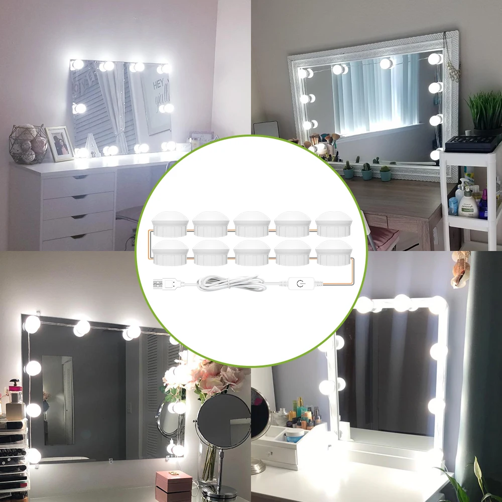 مرآة ماكياج LED ضوء لمبة الحمام منضدة الزينة مصباح لغرفة النوم مرآة الديكور ملء الإضاءة USB DC5V 3 ألوان عكس الضوء #6