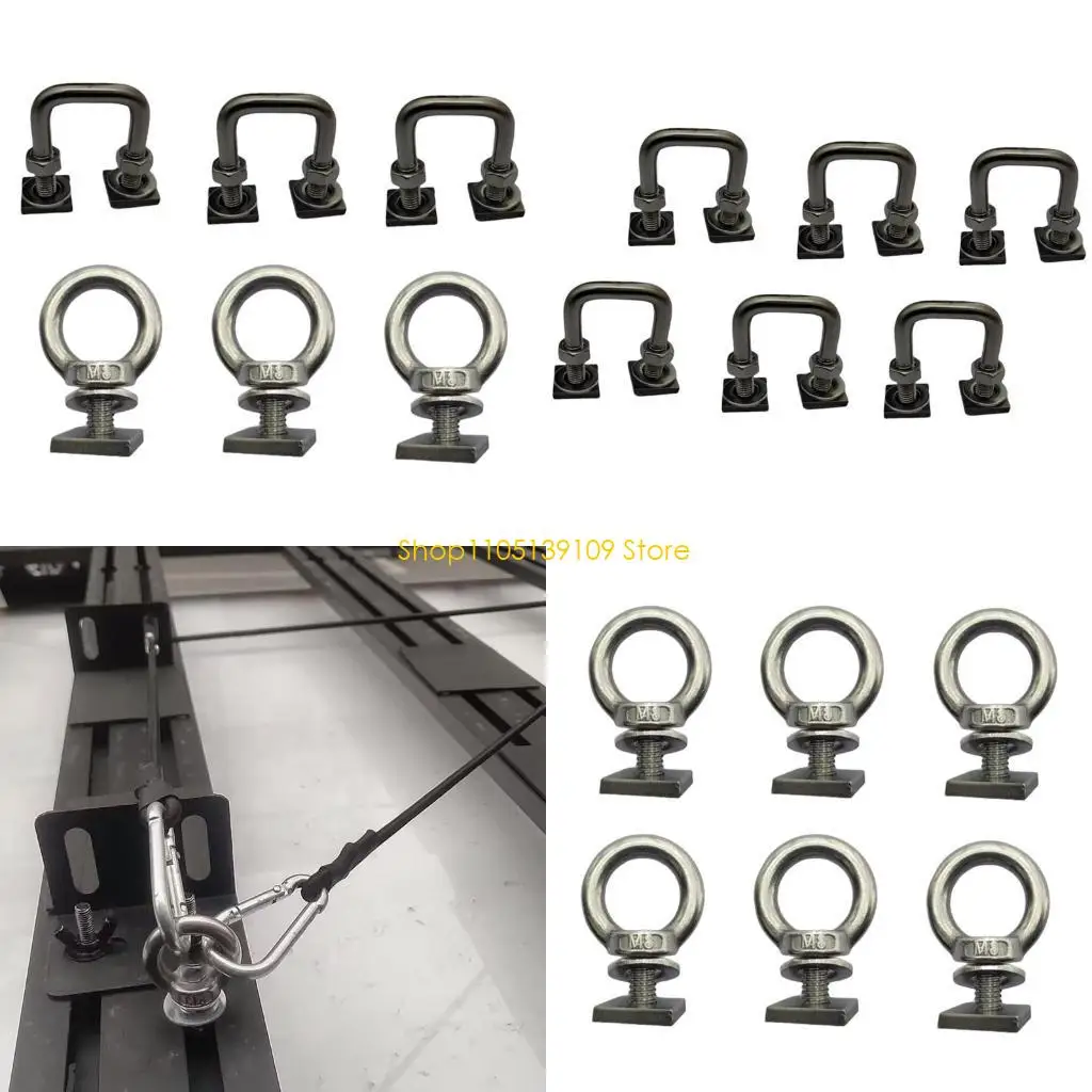 

P5ED 6Pcs Stainless T Track Mount Tie Down Anchors Eye Nuts T Slot Bolt Tie Down Anchoring Kit T Track Bolts for Roof Rack