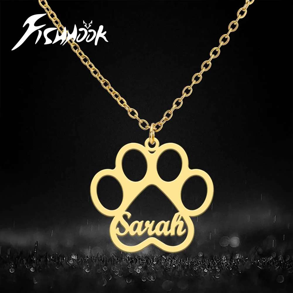 

Dog Bear Paw Necklace Name Personalized Pendant Nameplate Gift For Women Men Kid Boy Child Couple Chain Stainless Steel Jewelry
