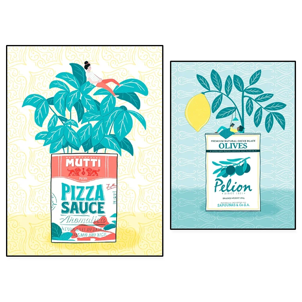 Impresión de arte de albahaca, comida italiana, cartel de viaje italiano, impresión artística de pizza de limón, imagen de arte mediterráneo