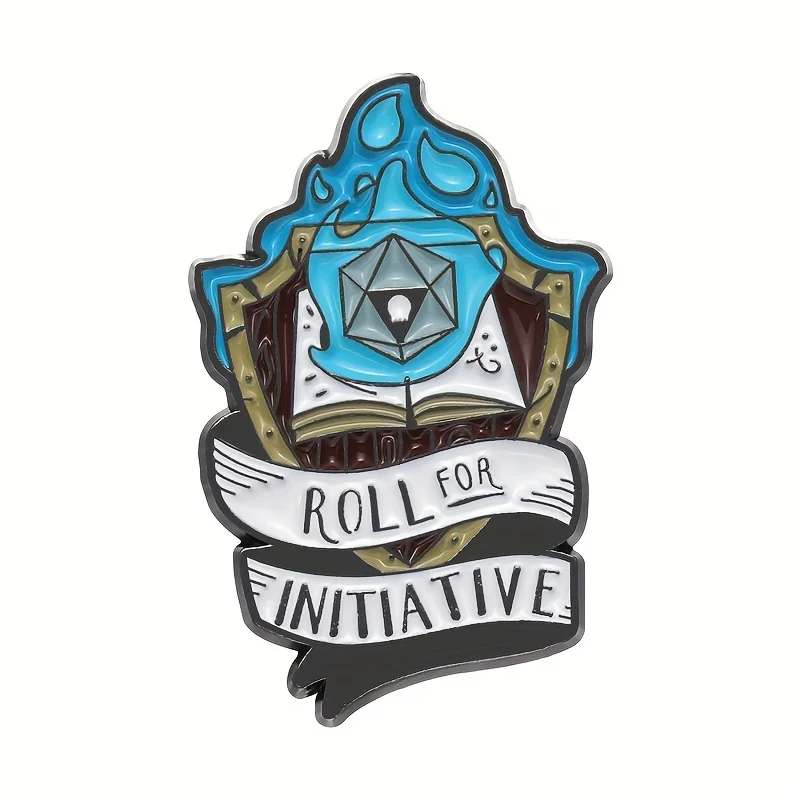 لفة الزنزانات والتنينات لـ Initiative Flaming D20 Dice Metal Push Pin - بروش شارة المينا DnD للسترات والحقائب والألعاب القبعات