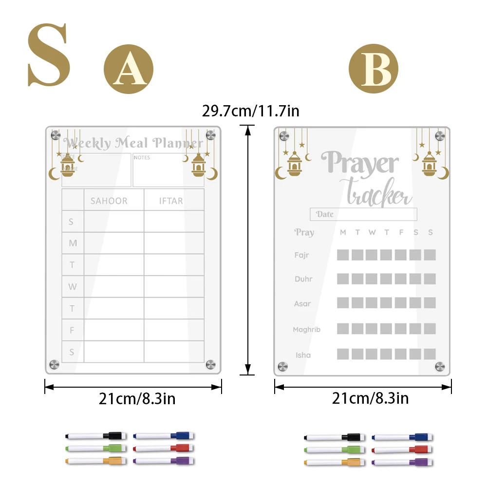 แผ่นโน๊ตแพลนเนอร์อะคริลิกใสตัวดูดแม่เหล็ก1ชิ้น21X29.7cm บอร์ดบันทึกข้อความสำหรับวางแผนรายสัปดาห์เทศกาลเดือนรอมฎอน