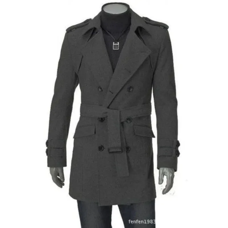 Mens Winter Wool Coat Trench Coat Outwear Overcoat Long Jacket HOT Fashion