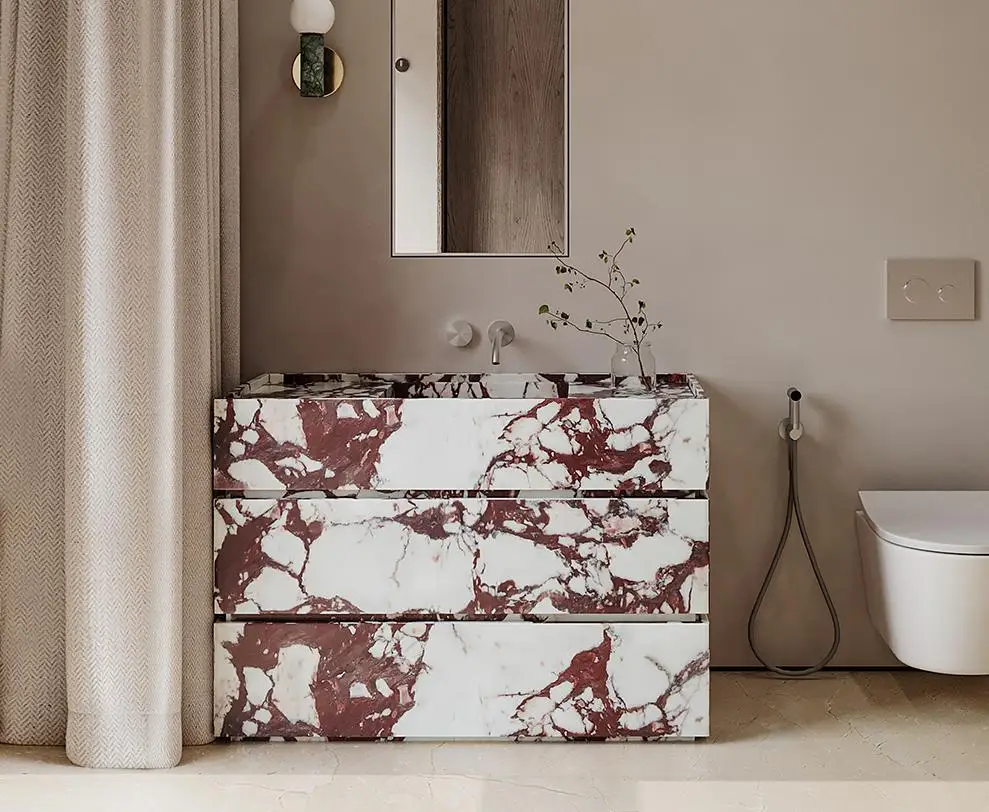 Durable Rectangular Design for Villa Home Use Modern Luxury Calacatta Viola Marble Pedestal Washbasin Bathroom Sink