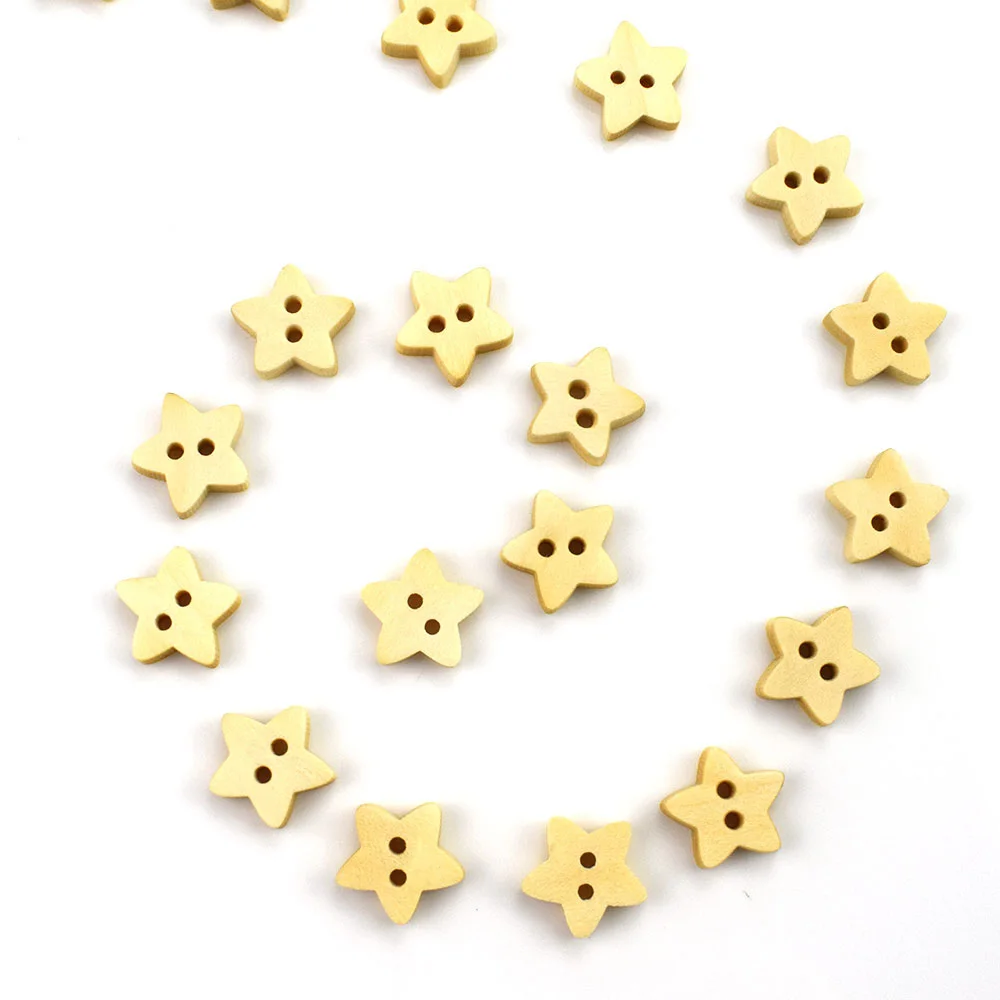 50PCS 13MM 2 Holes DIY Button Five-pointed Star Shape Wooden Buttons Pretty Clothes Bag Ornament Scrapbook Craft Sewing Buttons