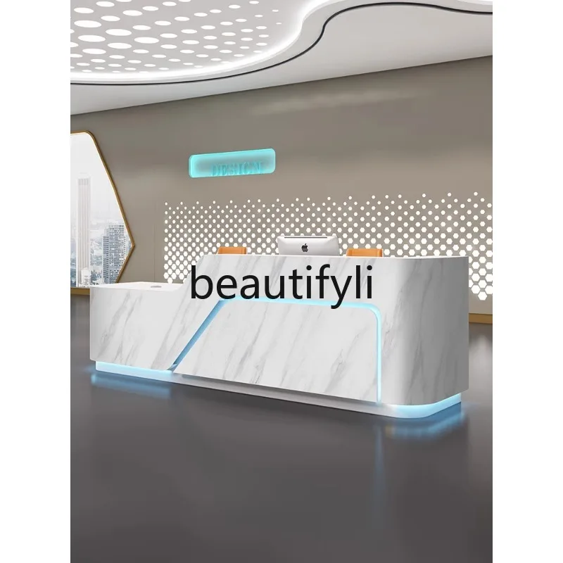 مكتب استقبال من الرخام المقلد للشركة، مكتب استقبال بسيط وحديث لصالونات التجميل، يمكن تخصيص شريط صفحة الخروج