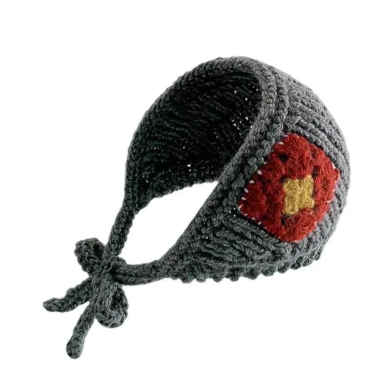 652F Sweet Girls Knit Hairband Girls Earflap Hat Tie Back for Camping Taking Photo