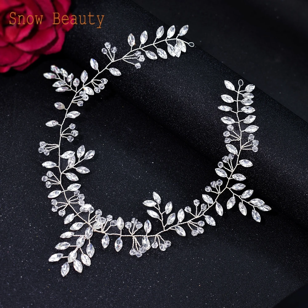 A497 Luxury Bohemian Crystal Bridal Headband Forehead Jewelry Shiny Rhinestone Wedding Hair Accessories Indian Bridal Headdress