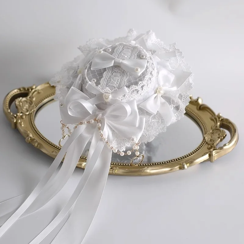 크리스마스 핸드메이드 하늘색 로리타 레이스 리본 작은 모자 코스프레 스윗 캔디 걸 플랫 햇 KC 아이스 블루 탑 햇 액세서리