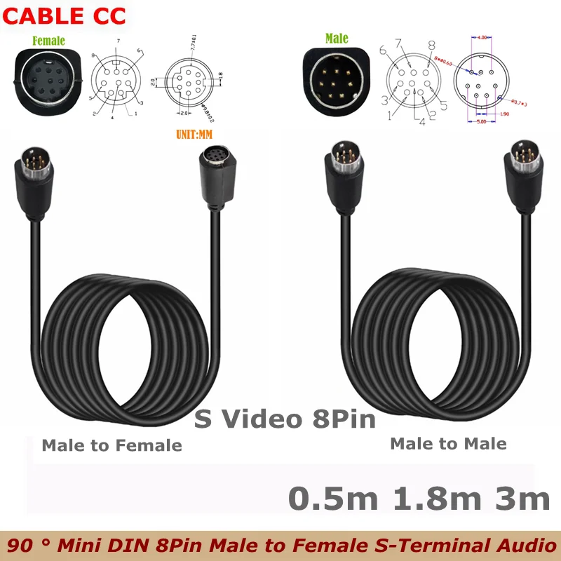 0.5m-3m S-video set-top box cable Mini DIN 8pin Male to Male，Male to Female Cable ,Premium Copper，For JVC Subwoofer