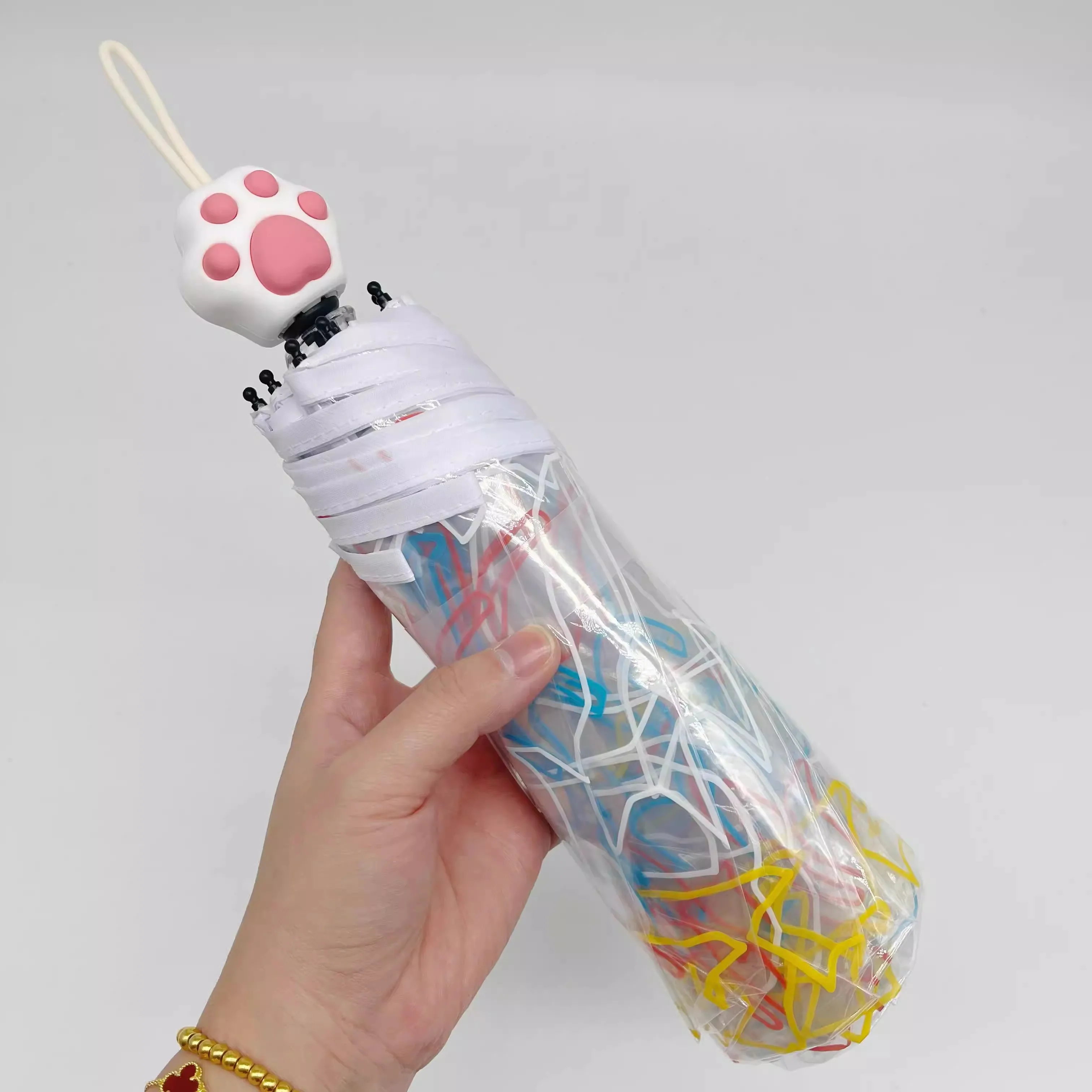 

Children Manual Folding Umbrella Cute Cat Paw Handle Umbrella Thickened Transparent Umbrella Gifts For girls