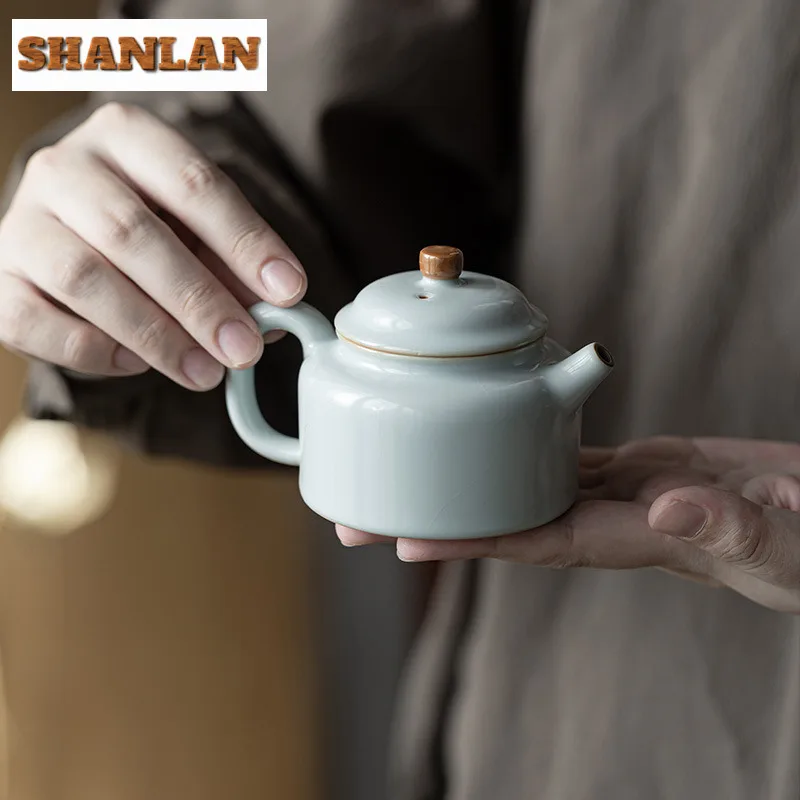 

140 мл фарфоровый чайник Azure Ru Kiln De Zhong, чайник ручной работы с ледяной глазурью, чайник, чайник, набор аксессуаров, коллекция подарков