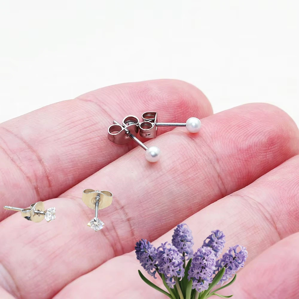 

Stainless Steel Stud Earrings for Men and Women, Fashionable Round Beads, No Fade, Allergy Free, Brief Purple, 3mm, 1Pair