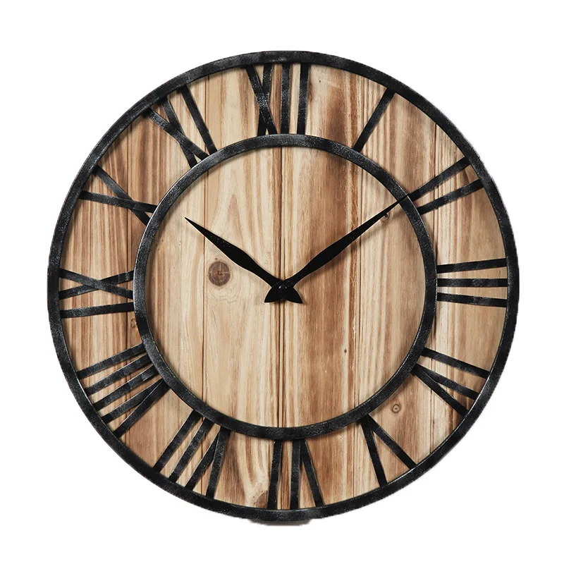 Imagem -02 - Round Cedar Iron Art Pendurado Relógio Madeira Maciça Home Silent Clock