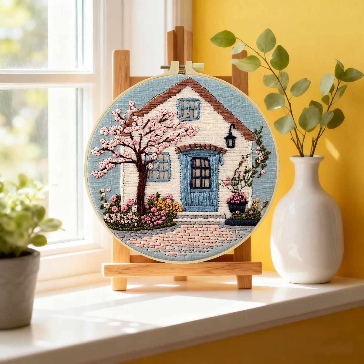 1 Stück 20X20CM/15X15CM 7,87/6,3 Zoll Die Ansicht vor der Tür Stickerei Starter-Kit DIY-Kit DIY-Stickerei-Set Handarbeiten – Detail 1