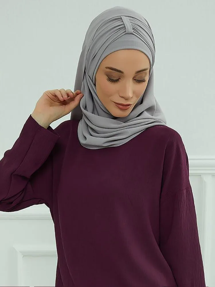 Hijabs internos muçulmanos lisos para mulheres, headband, boné, gorro, xale longo, underscarf, tampa do pescoço, headwraps