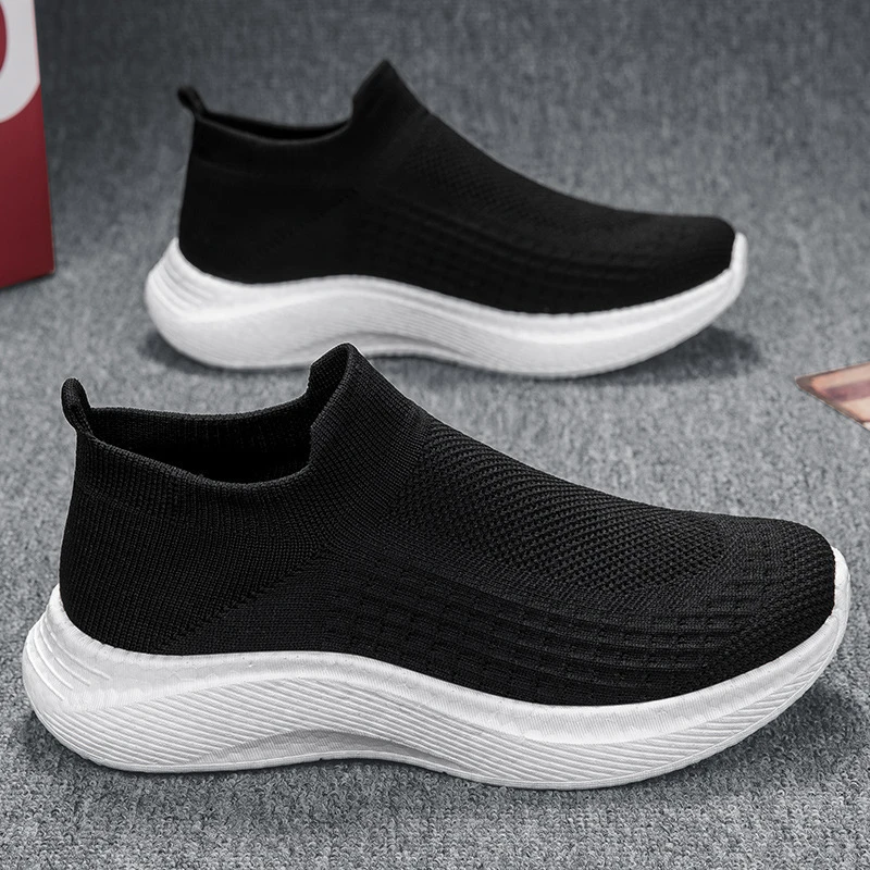 Men's Shoes Summer Mesh Sports And Casual Running Flying Mesh Shoes Men's Work Black Light Socks Trendy Shoes Comfortable