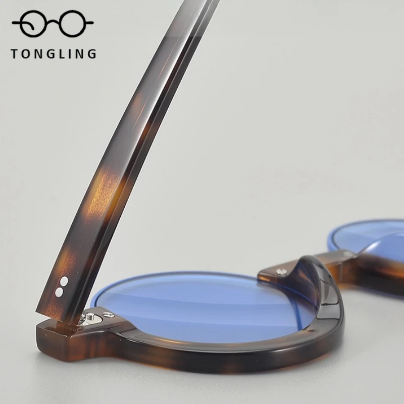 نظارات شمسية فريدة من نوعها للرجال موديل 2025 بإطار مستدير شبه مصنوع يدويًا بلون الحلوى من الأسيتات تدعم العدسات الطبية المخصصة #4