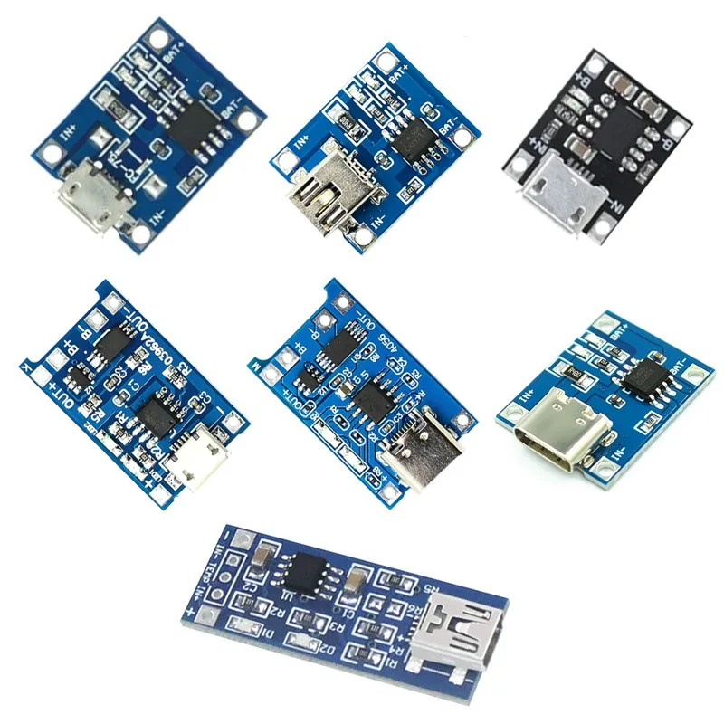 Type-C Micro Mini 5V1A 18650 TP4056 Lithium Battery Charger Module Charging Board With Protection Dual Functions 1A Li-ion