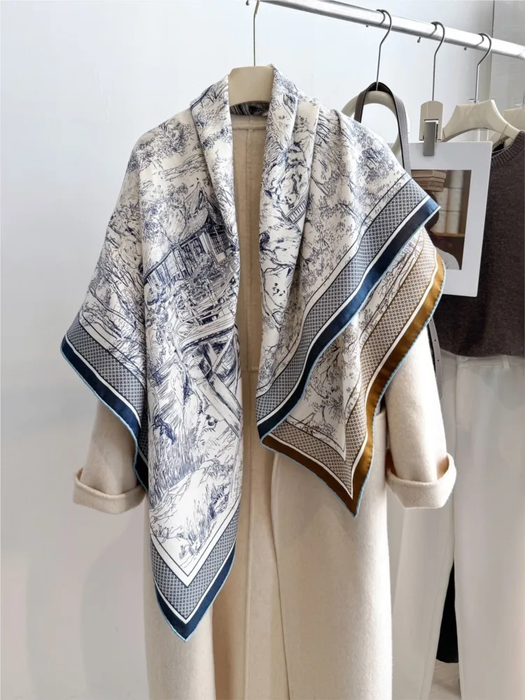 silk and real wool scarf shawl for the air-conditioned room double-sided differently colored large square