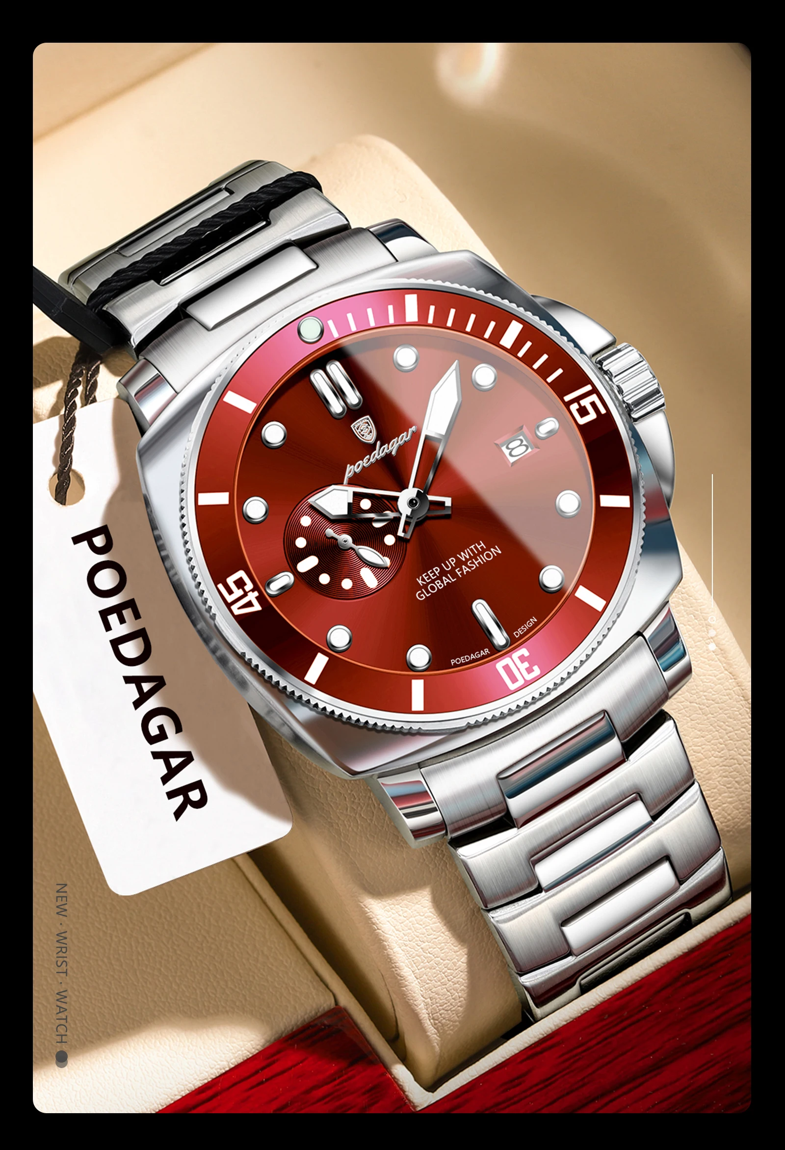 POEDAGAR Luxus Trendy Männer Uhr Wasserdicht Leucht Datum Edelstahl Männliche Uhr Quarz Business Sport herren Uhren Reloj – Detail 16