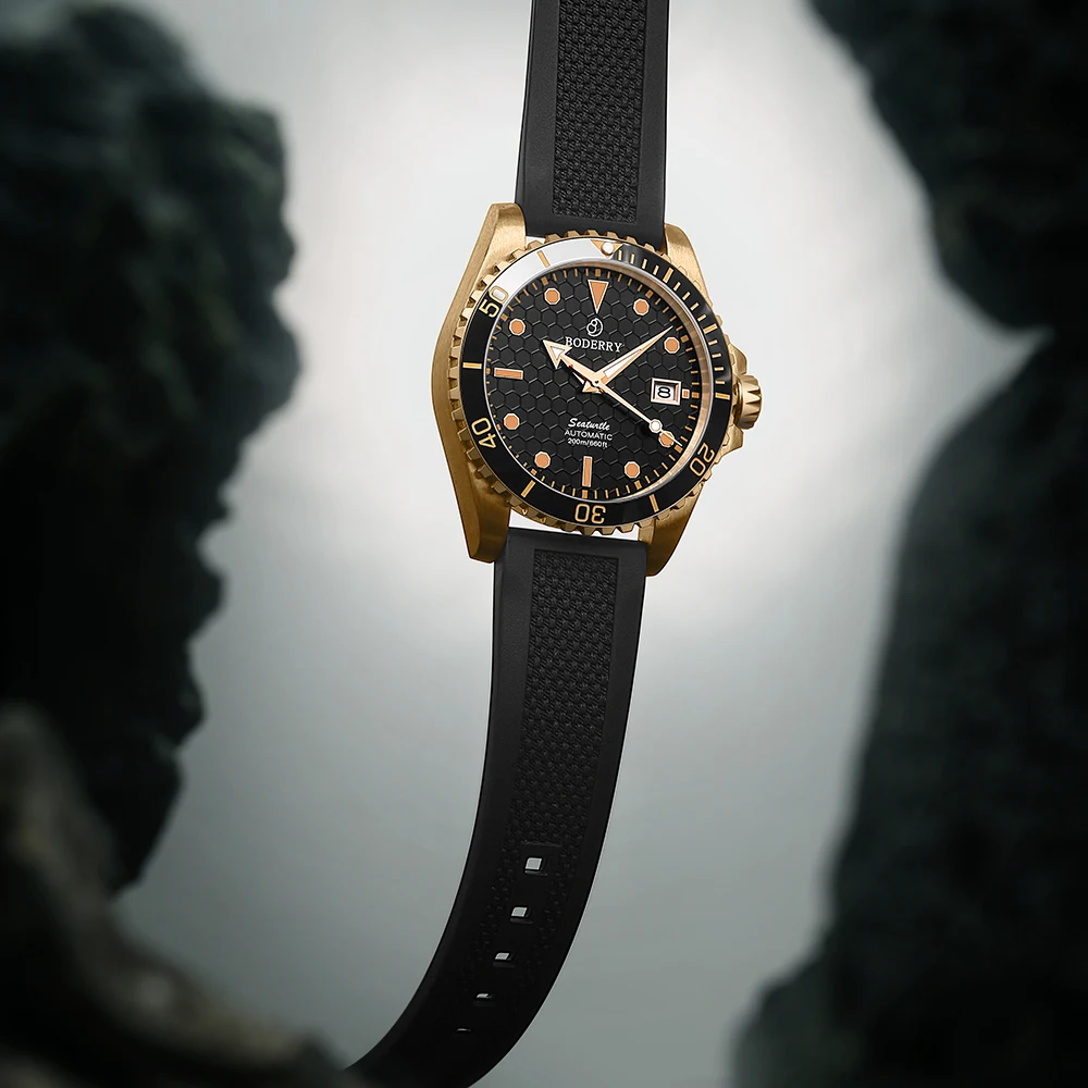BODERRY Men\'s Bronze Diver Automatic Watches Top Brand Luxury Clock 200M Waterproof Wristwatch Sport Mechanical Watch for Men