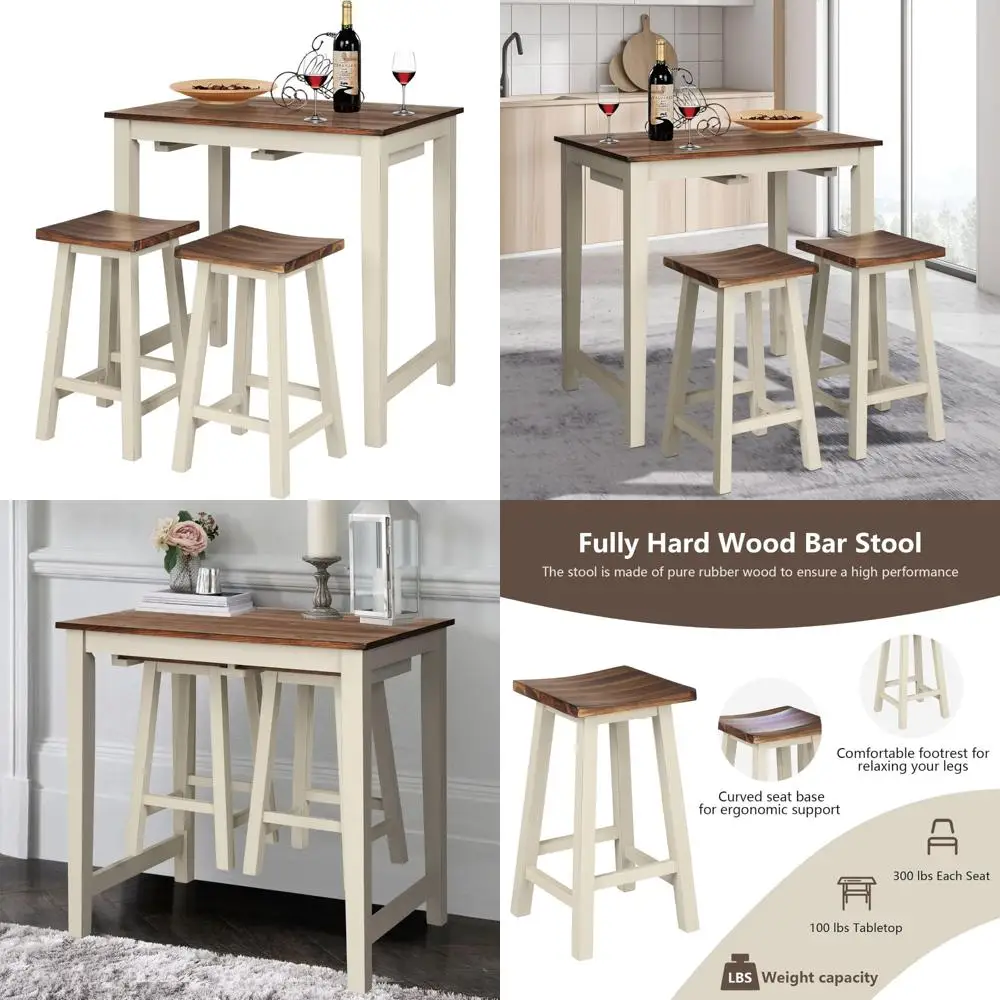 3-delige pubtafelset in industriële stijl met 2 zadelkrukken, eettafel op toonbankhoogte voor keuken en bar