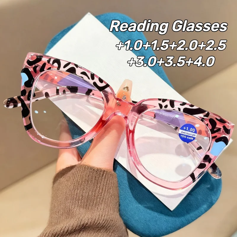 

New Fashionable Leopard-Print Anti-blue Light Reading Glasses Men's and Women's Oversized Cat-Eye HD Presbyopia Glasses