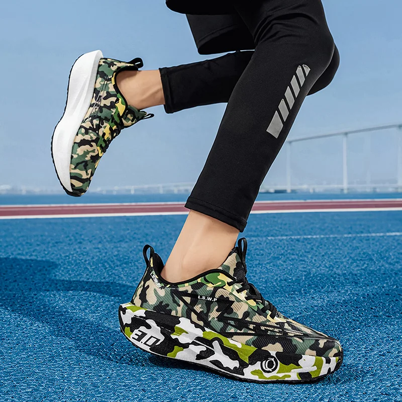 Herren-Freizeitsportschuhe, trendige Camouflage-Laufschuhe für Herren und Damen, hochelastische, dicksohlige, dämpfende Sneaker, atmungsaktive, leichte Laufschuhe aus Mesh-Material, rutschfeste, abriebfeste Außensohle, für Jugendliche geeignet. – Detail 14