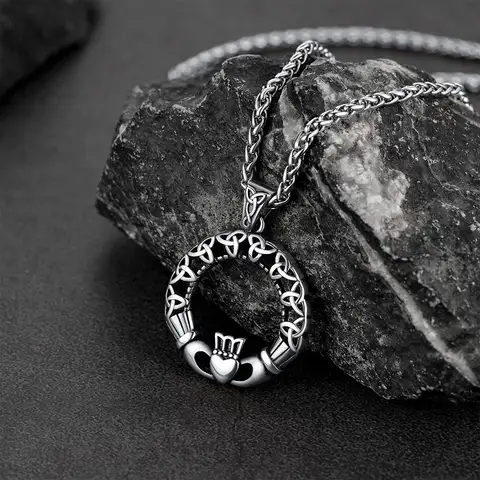 ChainsPro Traditional Irish Symbol Hollow Round Triquetra Claddagh Pendant Necklace for Women Men Love Statement Jewelry Gift