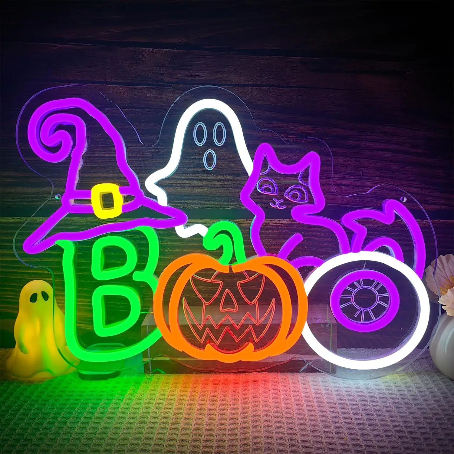 Boo Ghost Cat Neon Sign USB Dimmable LED Lights For Halloween Themed Bedroom Kids Room Living Room Wall Hanging Art Decor Gift
