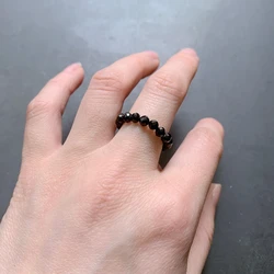 Black Tourmaline Crystal Ring Faceted Beads 4mm Stones Finger Rings Fashion Jewelry Dropship 1pc