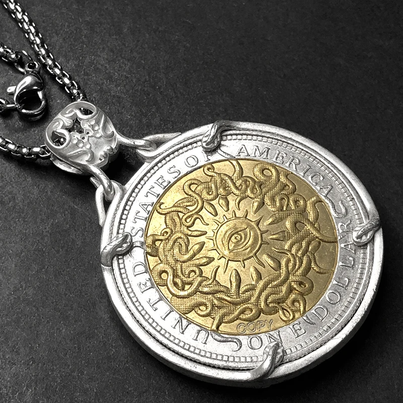 

US Sky eyed Snake Gold Silver Wanderer Two tone Hobo Coin Pendant Necklace Bracelet Collect commemorative medal Lover's Gift