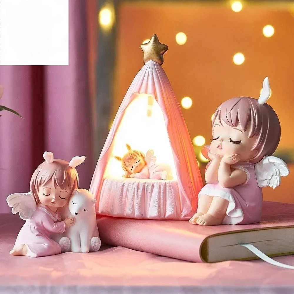 Cute Angel Baby Figurines Fairy Garden Miniatures Resin Ornaments Fairy Girl Elf Statue Home Decor Room Decoration Birthday Gift