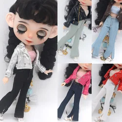 Blyth-ropa de muñeca Azone OB24, chaquetas de cuero de moda, pantalones vaqueros acampanados, accesorios superiores de tubo, juguetes de regalo para niñas, 28-30cm