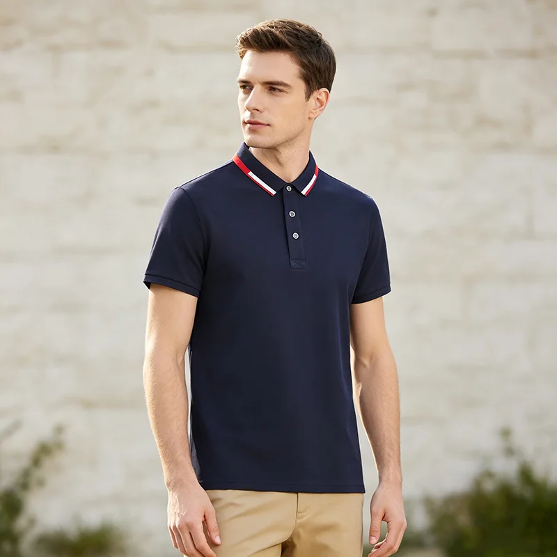 Short Sleeve Polo Shirt Buttons Pocket Casual Sports Contrast Tipping Golf Polo Shirts Striped Collar Tops Men Clothing Camisas