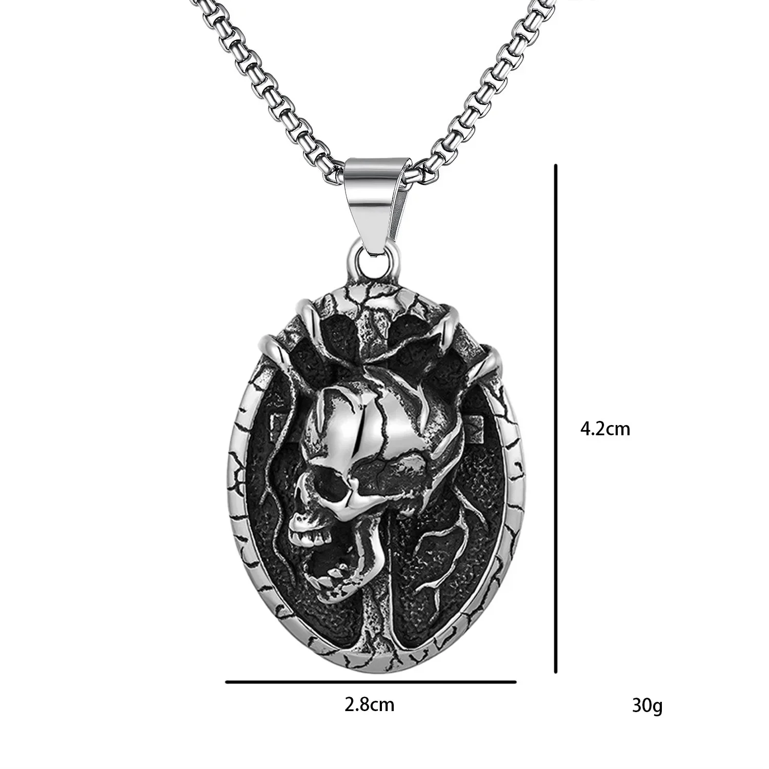 Retro Gothic Skull Alien Pendant Necklace Men\'s Trendy Alternative Halloween Jewelry