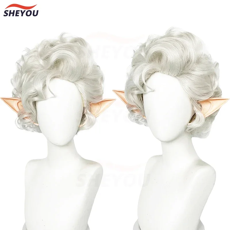 Astarion Cosplay Wig High Quality Vampire Game Baldur's Gate3 Slivery Short With Ears Heat Resistant Synthetic Hair Wigs Wig Cap