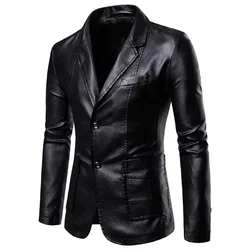 2024 Men Slim Autumn New Causal Vintage Leather Jacket Coat Men Design Motorcycle Biker Zipper Pocket PU Leather Jacket Coat