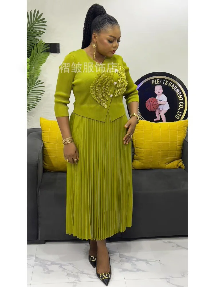 Anlan 2025 verão novo vestido plissado a linha elegante com decote em v sólido estilo de moda cintura cinching emagrecimento feminino saia dobrável 2an8791