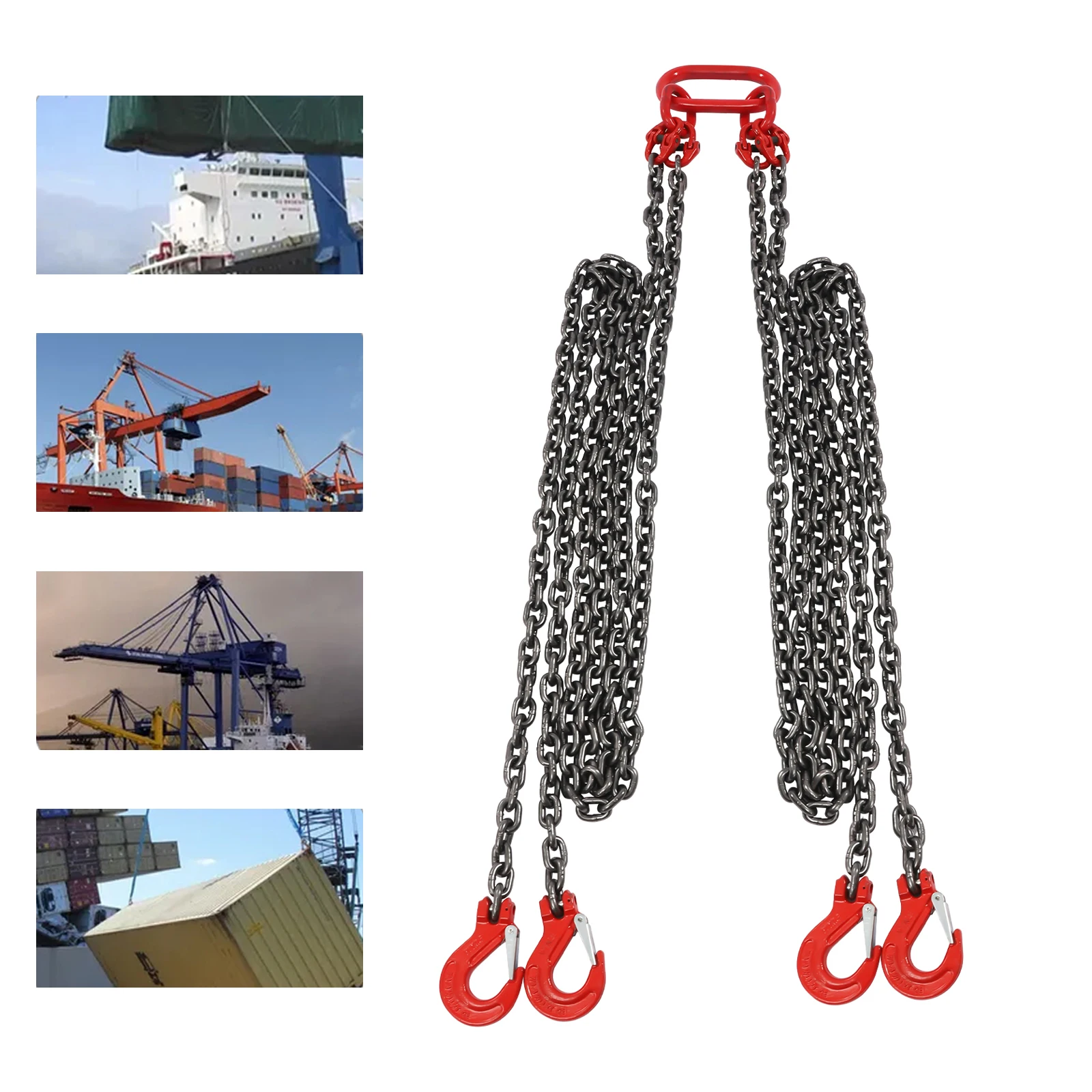 Elevador Chain Hoist Lift Sling, Usado em Máquinas de Mineração, Portos, Elevadores de Construção, 4 Leg Grab Hooks, 10ft, 5 pol, 16 pol