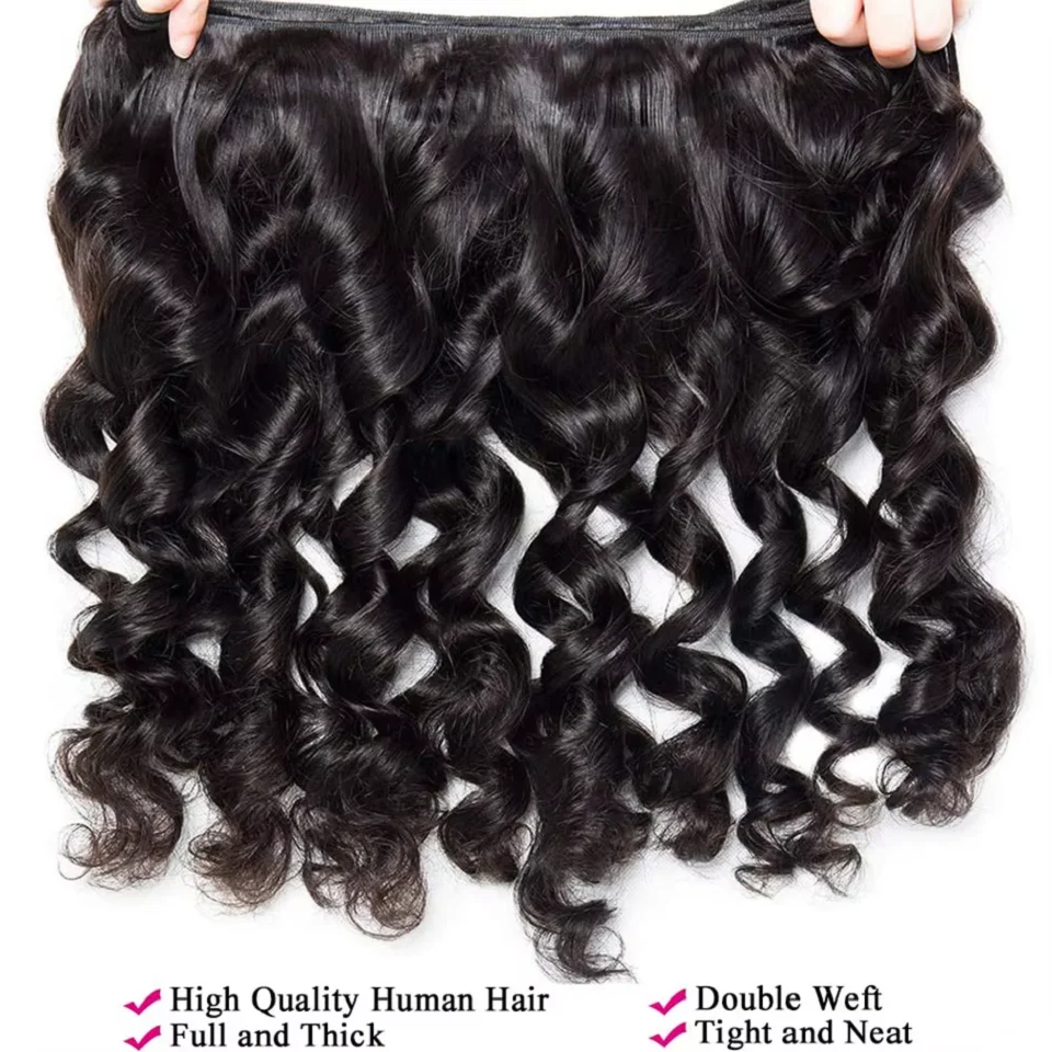 Loose Wave Bundle Human Hair Weave Unprocessed Virgin Weave Hair Wavy Human Hair Weft Big Loose Spiral Wand Curls Soft Real Hair
