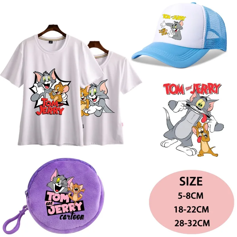 Tom and Jerry Iron on Patches Washable Heat Thermal Transfer Sticker Anime Cartoon Pattern Women Men DIY Clothes Hats Party Gift