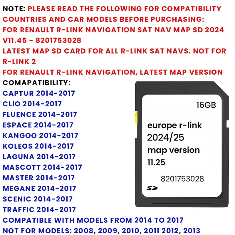 Nieuwe versie 2024 voor Renault R-LINK Navigatie SD-kaart V11.25 - 8201753028   Kaarten van satelliet GPS SD-kaart